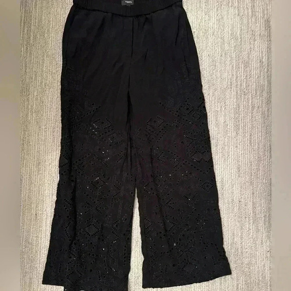 MEDIUM THEORY ALKES GHOST CREPE EYELET MEDIUM BLACK CROCHET ANKLE LEG PANTS - Picture 5 of 9